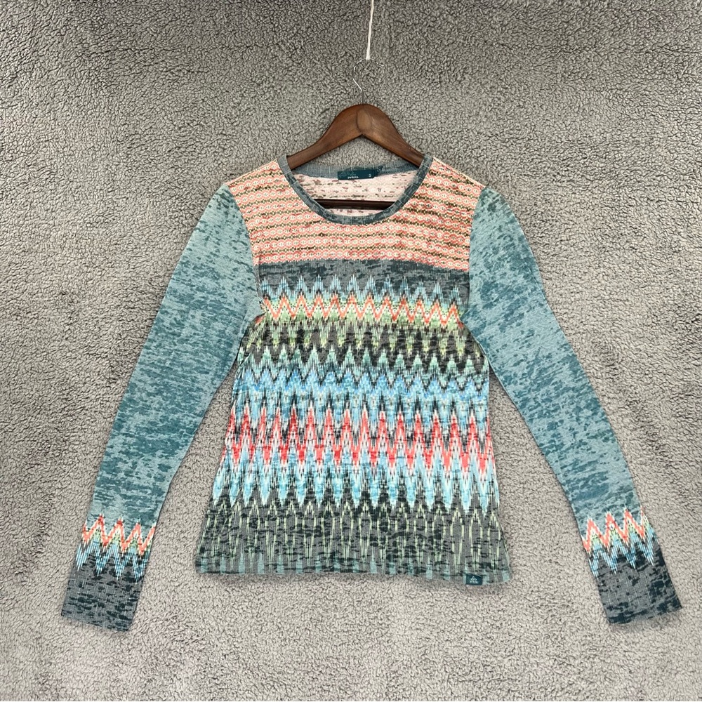 Prana Long Sleeve T-Shirt Sheer Lightweight Blue Multicolor Women Size Small